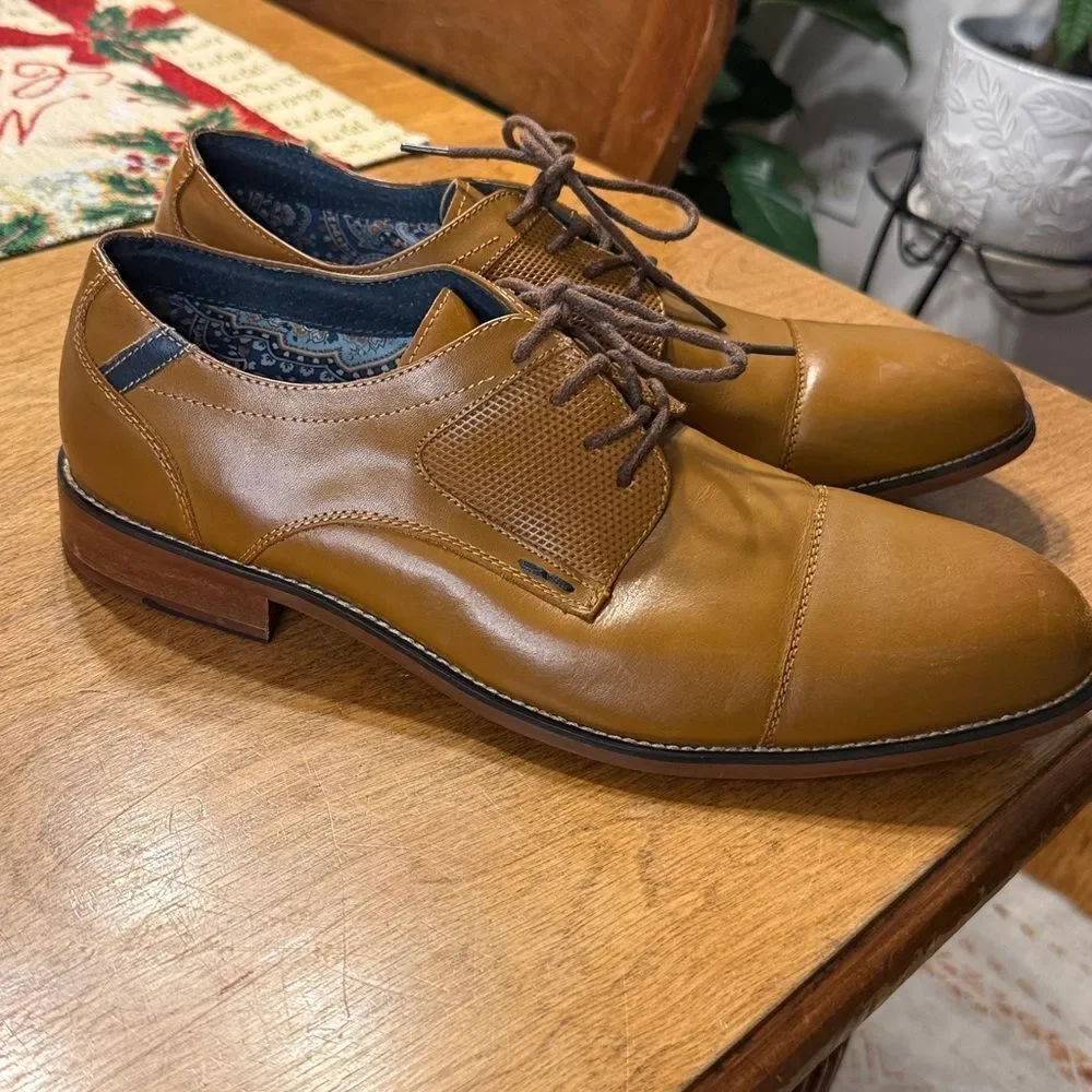 Steve Madden P-Eratic Mens Tan Brown Leather Lace Up Cap Toe Oxfords Shoes